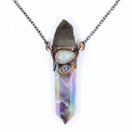 Aura Amethyst, Smoky Quartz & Moonstone necklace