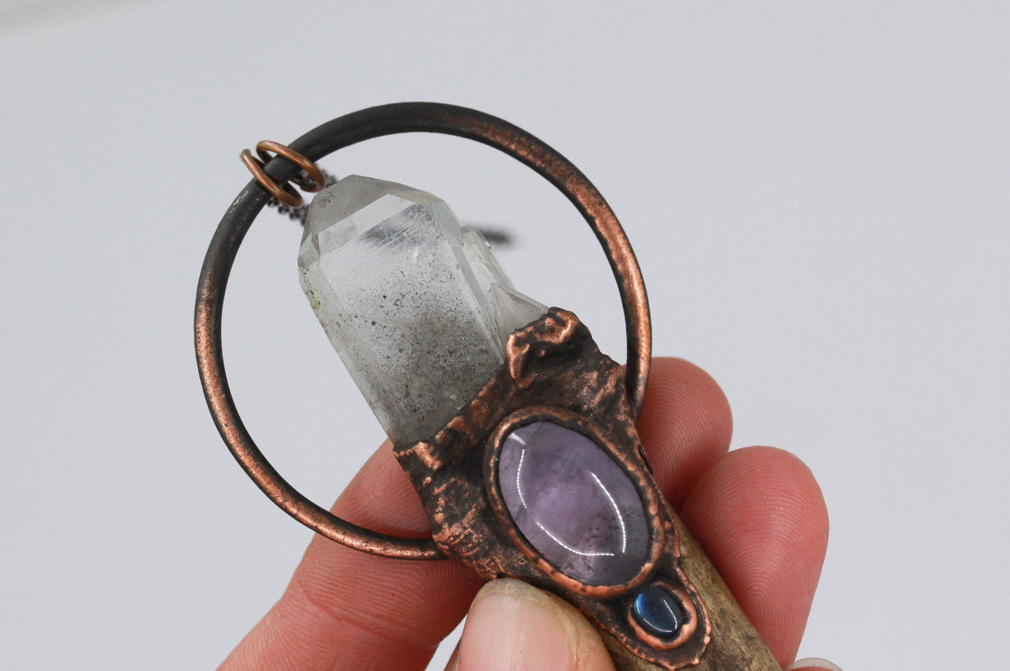 Deer Antler, Inclusion Quartz & Amethyst Necklace