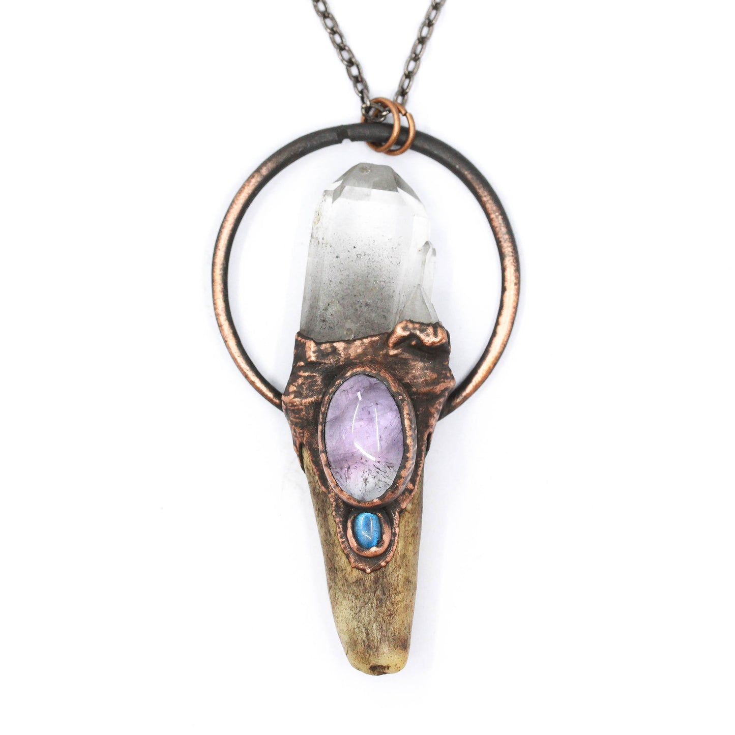 Deer Antler, Inclusion Quartz & Amethyst Necklace