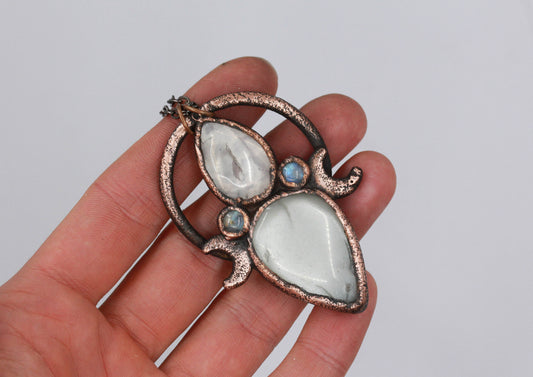 Rose Quartz & Grey Moonstone Moon Necklace