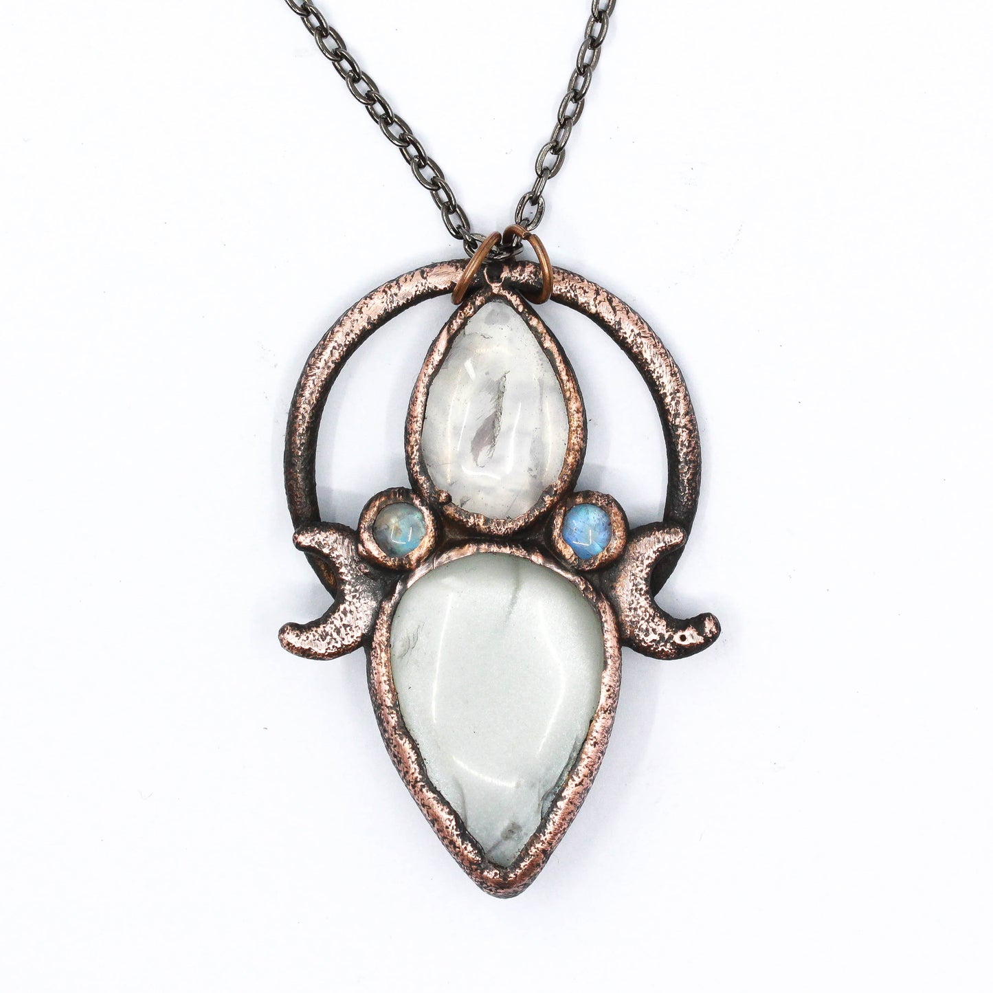 Rose Quartz & Grey Moonstone Moon Necklace