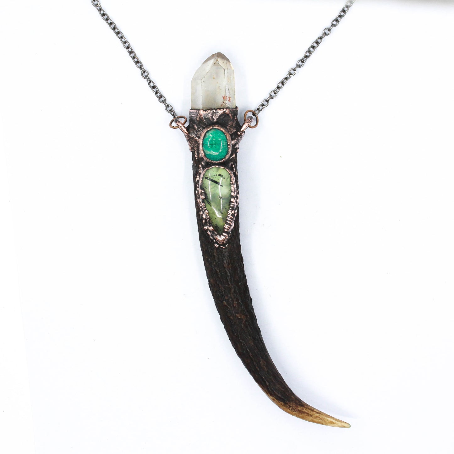 Deer Antler, Quartz & Prehnite Necklace