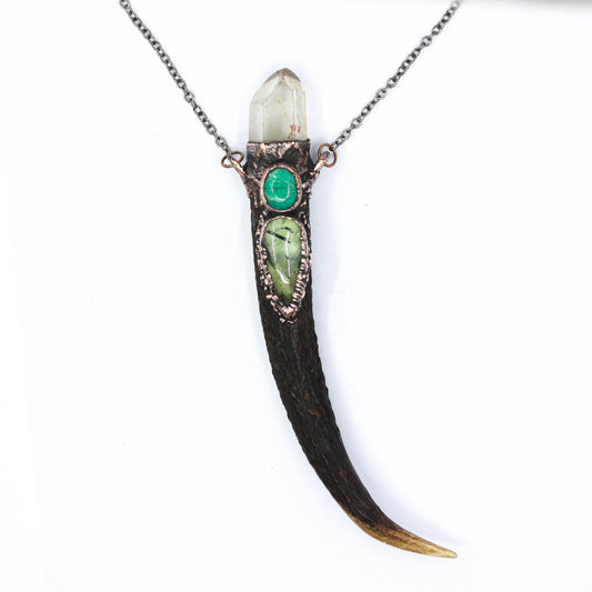 Deer Antler, Quartz & Prehnite Necklace