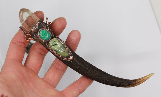Deer Antler, Quartz & Prehnite Necklace