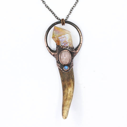 Deer Antler, Aura Citrine & Morganite Necklace