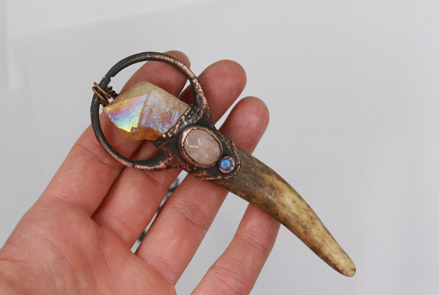 Deer Antler, Aura Citrine & Morganite Necklace