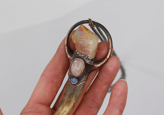 Deer Antler, Aura Citrine & Morganite Necklace