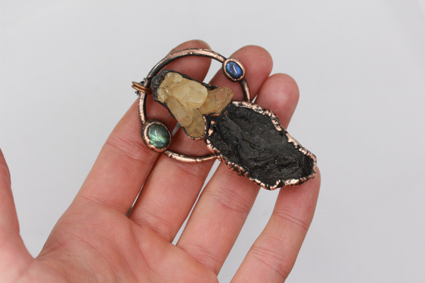 Tangerine Quartz, Tourmaline & Labradorite Necklace