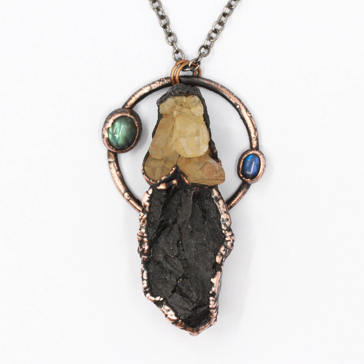Tangerine Quartz, Tourmaline & Labradorite Necklace