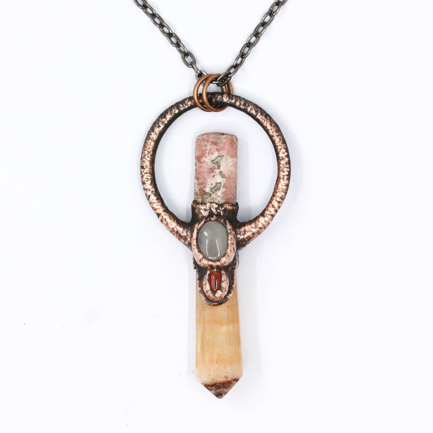 Calcite, Rhodochrosite, Rose Quartz & Garnet Necklace