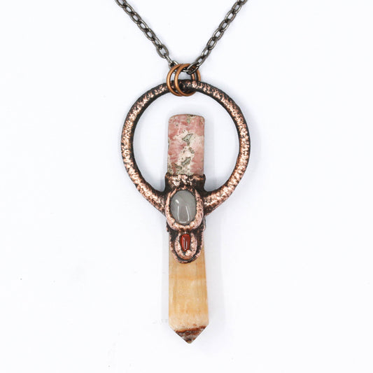 Calcite, Rhodochrosite, Rose Quartz & Garnet Necklace