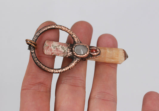Calcite, Rhodochrosite, Rose Quartz & Garnet Necklace