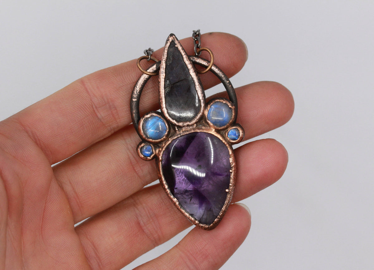 Amethyst, Purple Labradorite & Moonstone Necklace