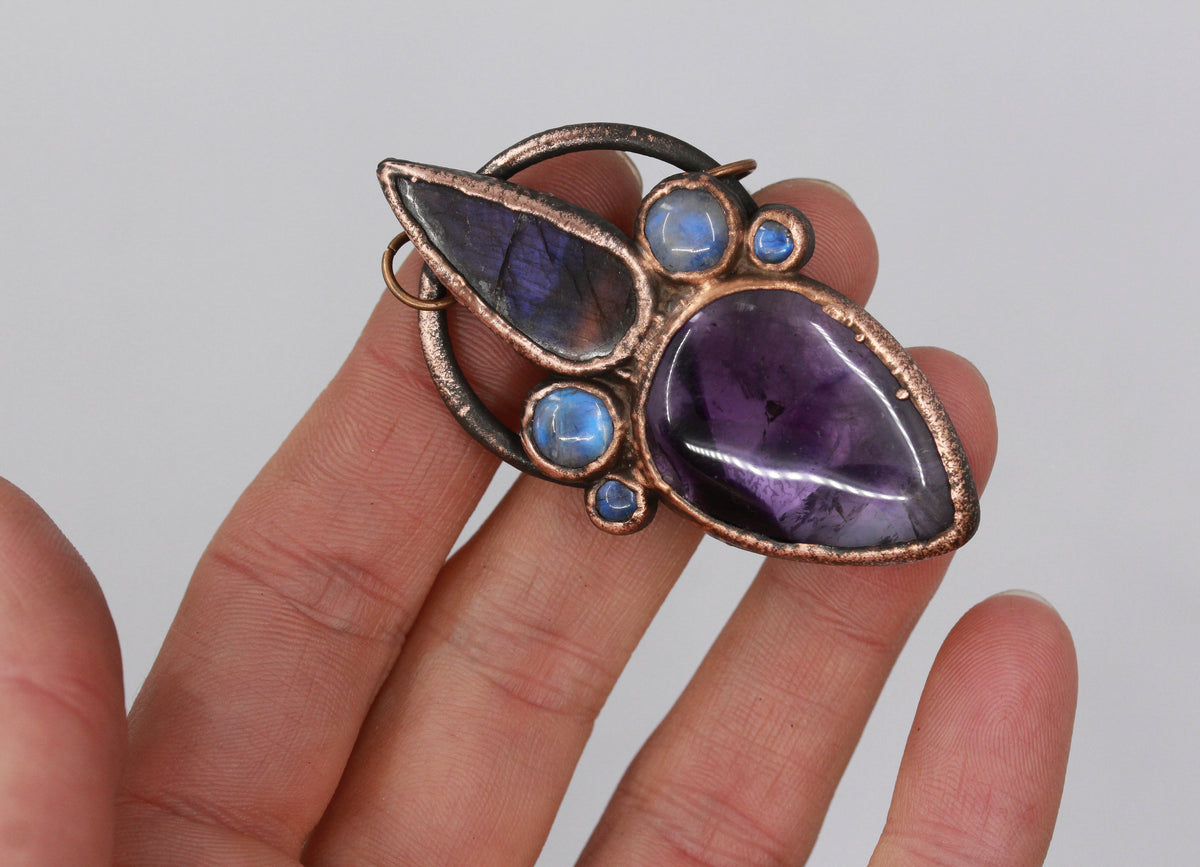 Amethyst, Purple Labradorite & Moonstone Necklace