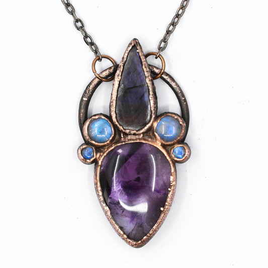 Amethyst, Purple Labradorite & Moonstone Necklace