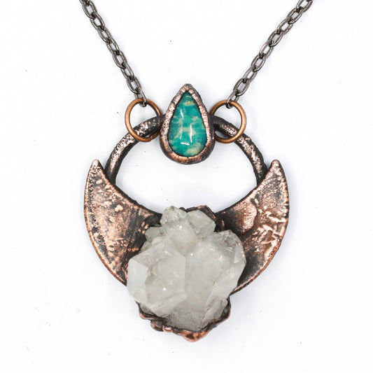 Quartz & Amazonite Moon Pendant