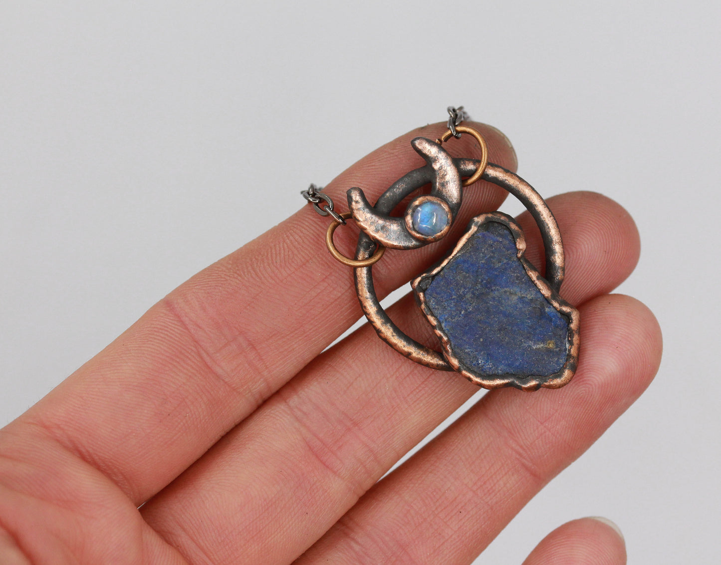 Lapis Lazuli & Moonstone Moon Necklace