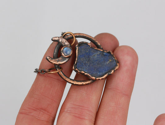 Lapis Lazuli & Moonstone Moon Necklace