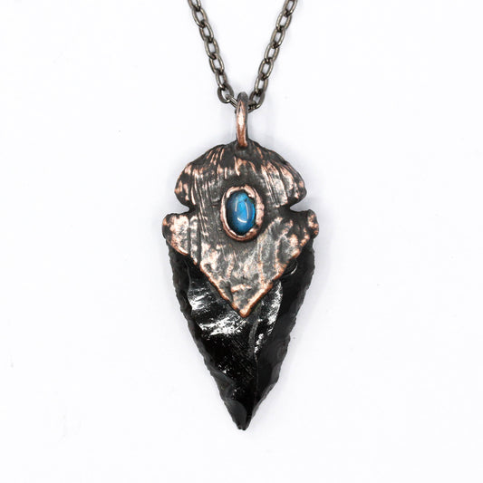 Obsidian Arrowhead & Labradorite Necklace