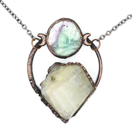 Moonstone & Fluorite Moon Necklace