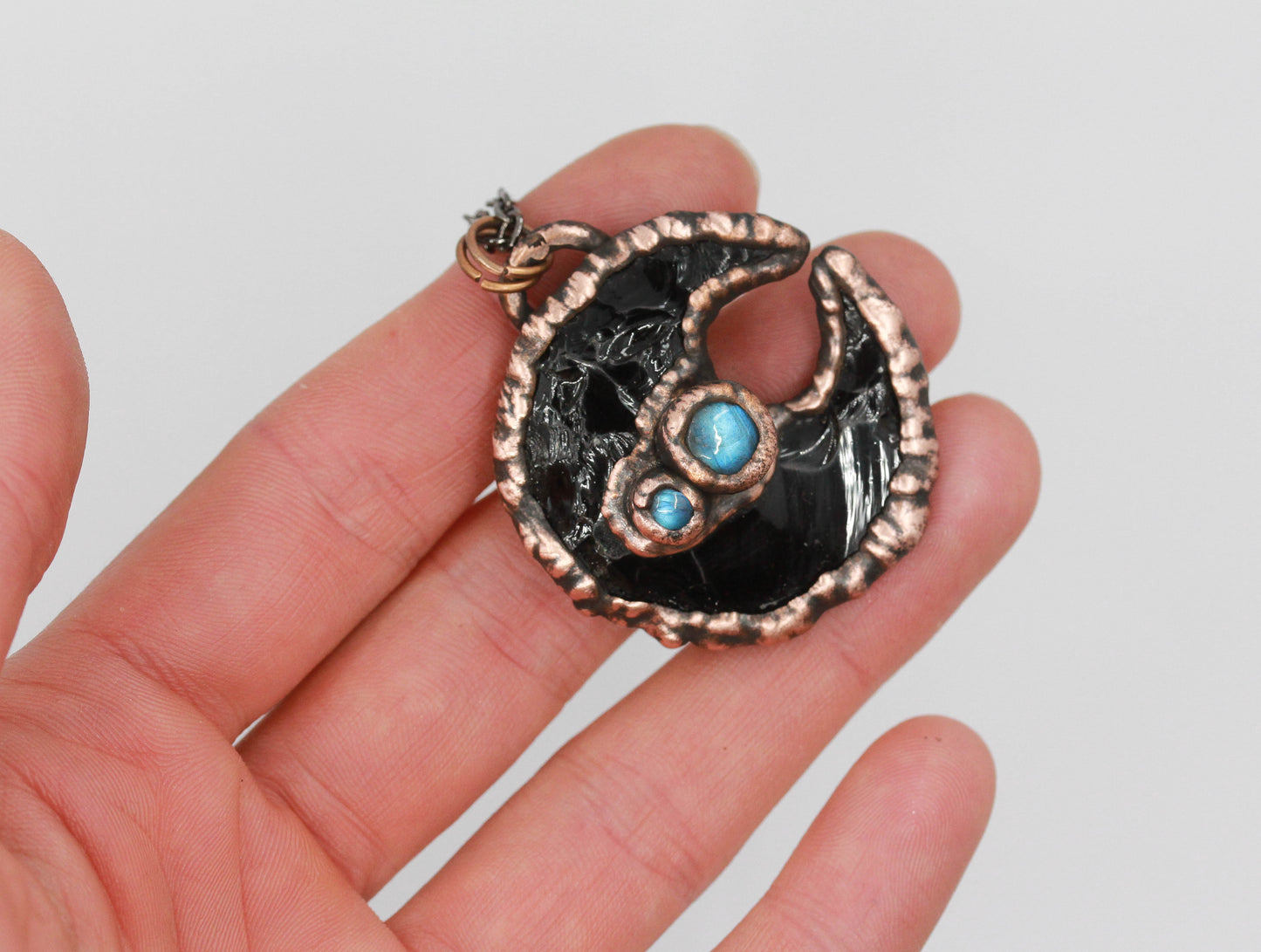 Obsidian & Labradorite Moon Necklace