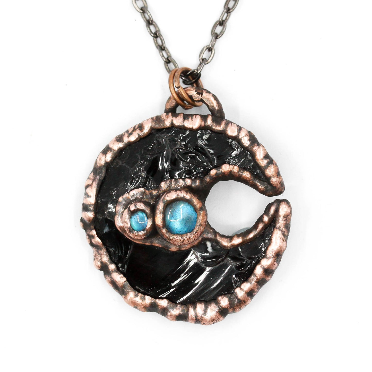 Obsidian & Labradorite Moon Necklace