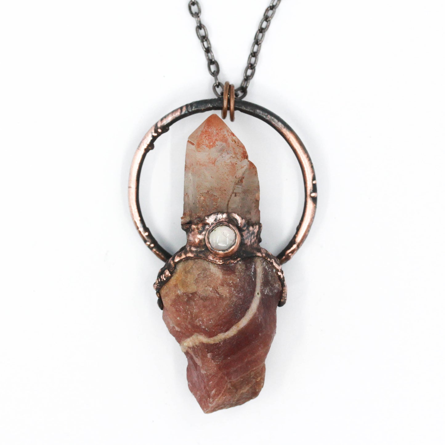 Rhodochrosite, Hematite Quartz & Rose Quartz Necklace