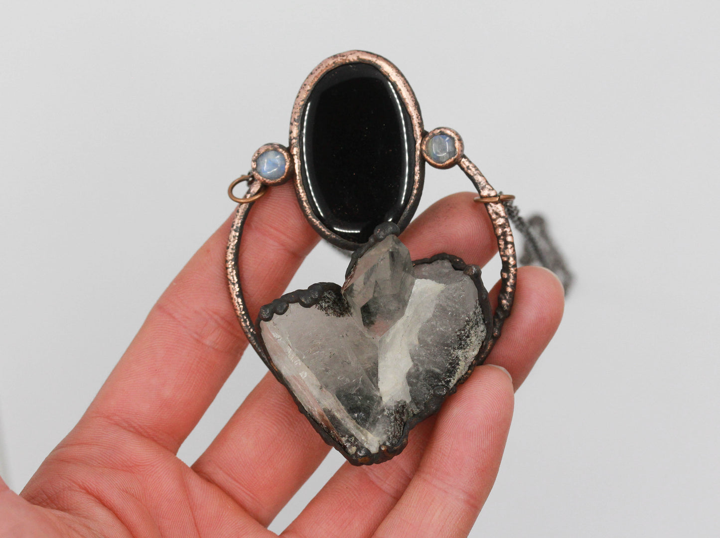 Inclusion Quartz, Obsidian & Moonstone Necklace