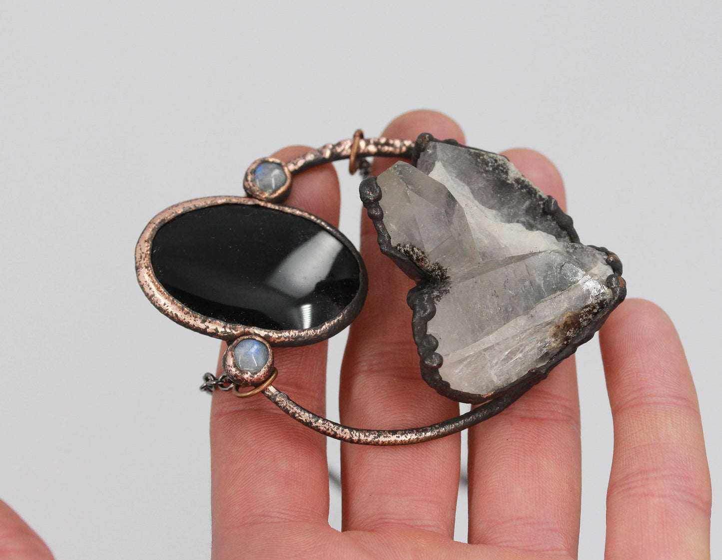 Inclusion Quartz, Obsidian & Moonstone Necklace