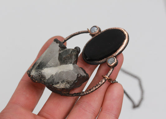 Inclusion Quartz, Obsidian & Moonstone Necklace