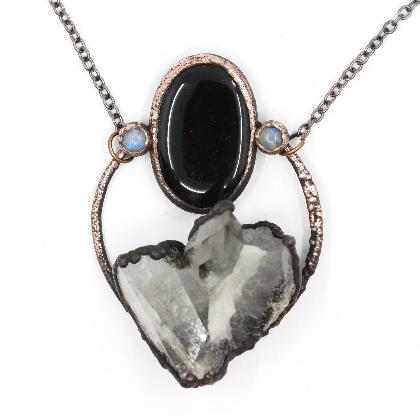 Inclusion Quartz, Obsidian & Moonstone Necklace