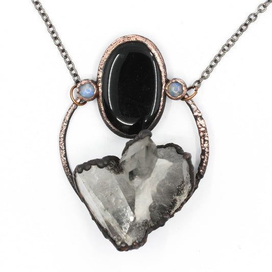 Inclusion Quartz, Obsidian & Moonstone Necklace