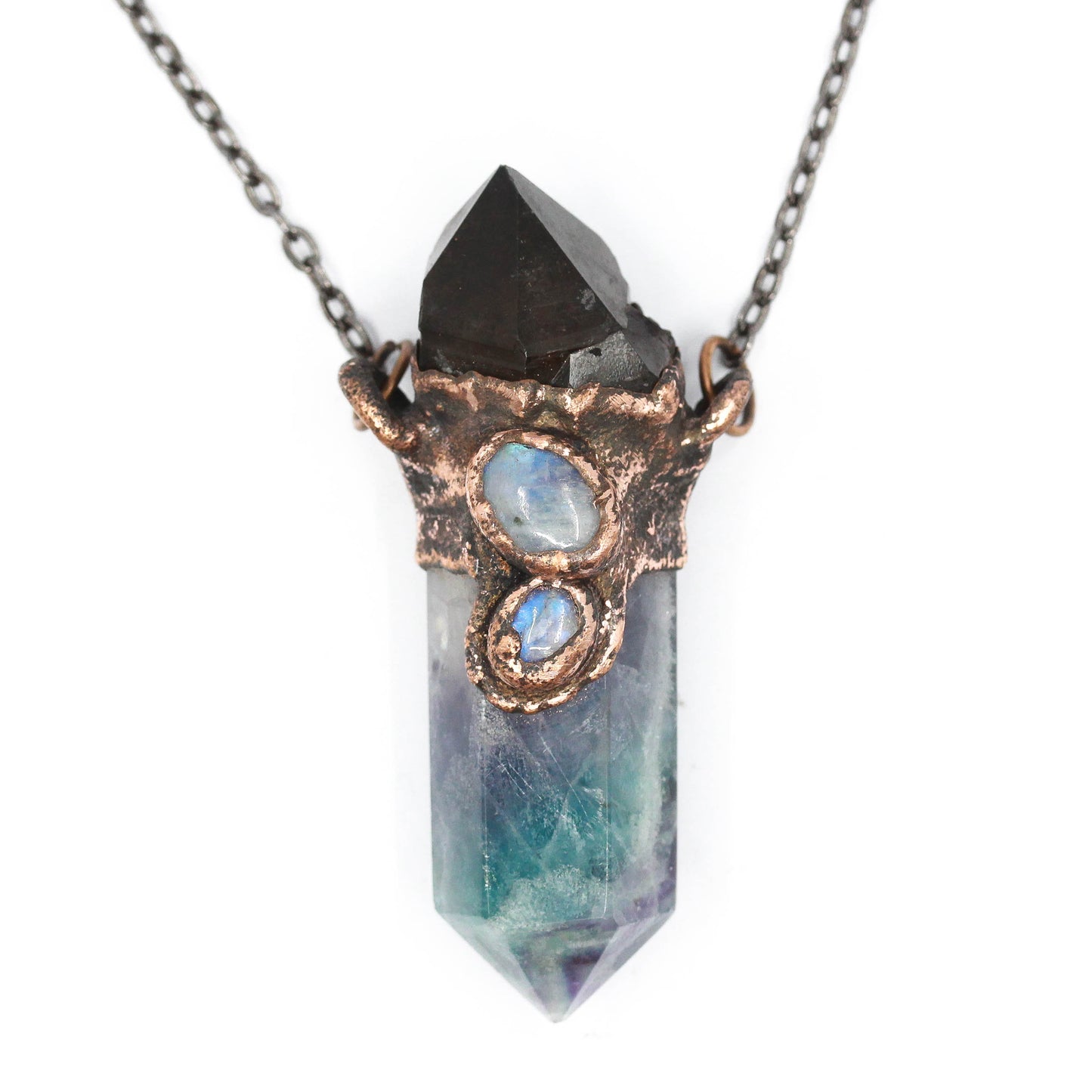 Fluorite, Smoky Quartz & Moonstone Necklace