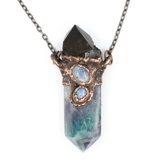Fluorite, Smoky Quartz & Moonstone Necklace