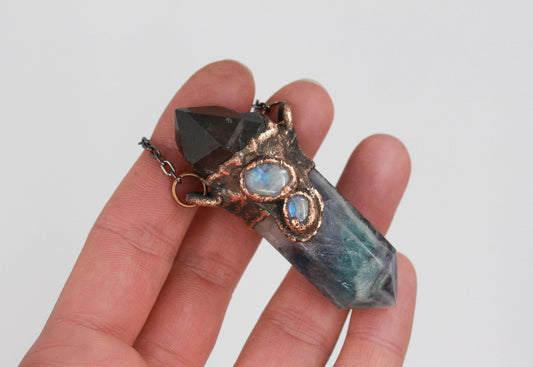 Fluorite, Smoky Quartz & Moonstone Necklace