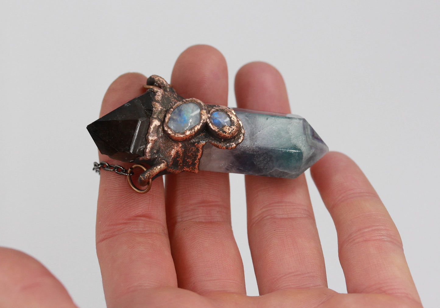 Fluorite, Smoky Quartz & Moonstone Necklace