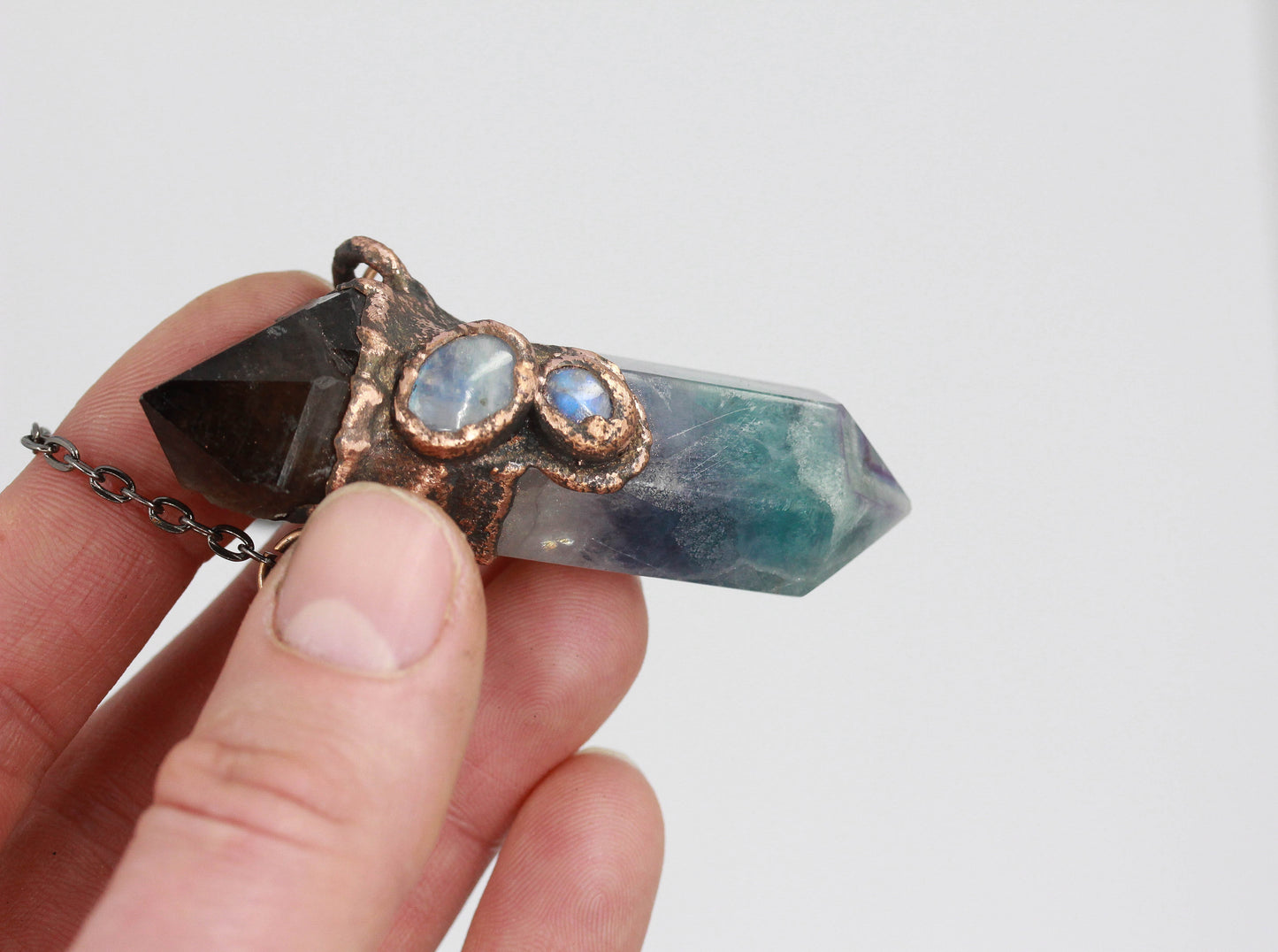 Fluorite, Smoky Quartz & Moonstone Necklace