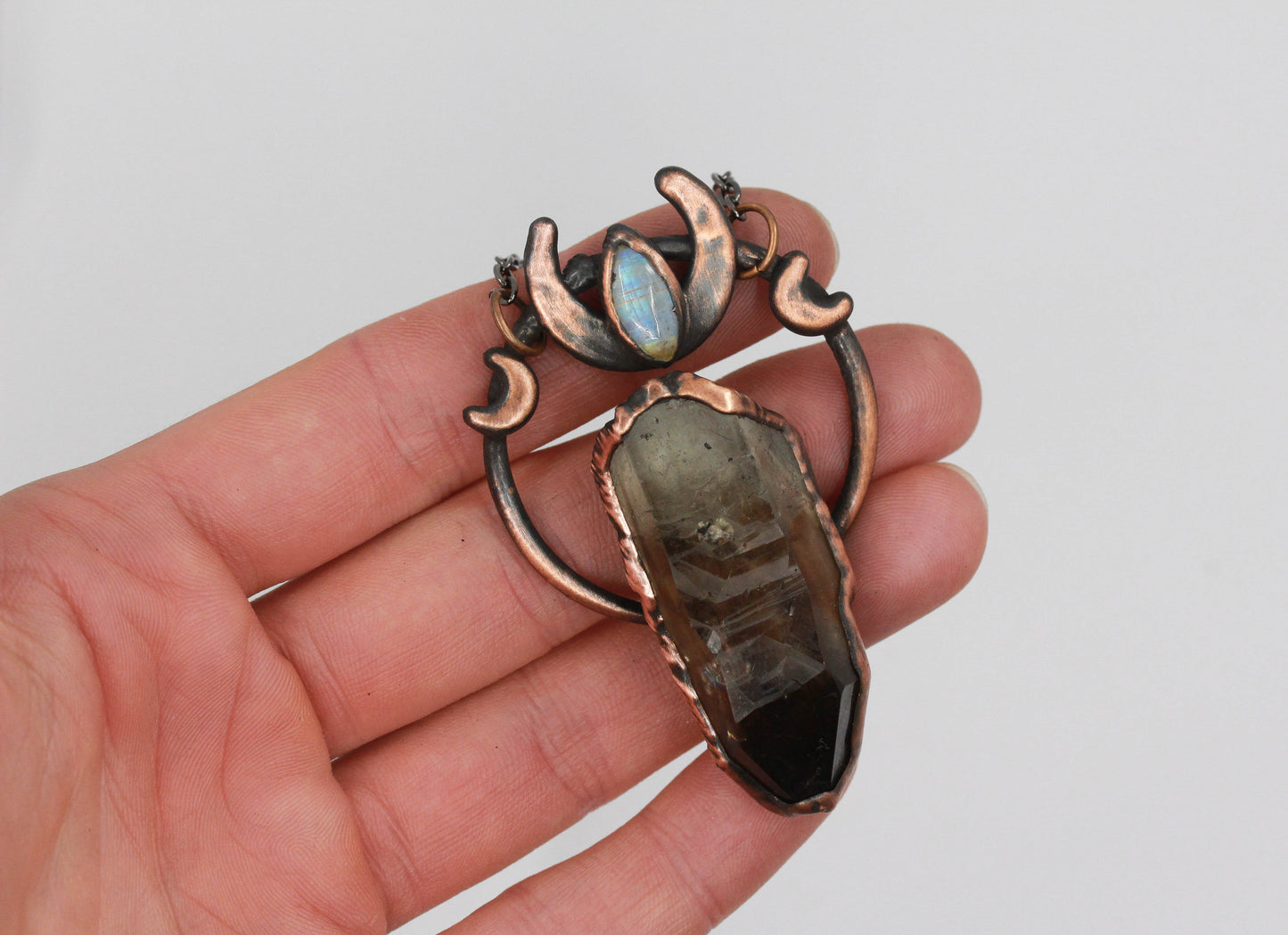 Smoky Quartz & Moonstone Moon Necklace