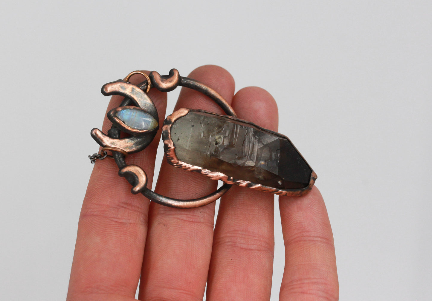 Smoky Quartz & Moonstone Moon Necklace