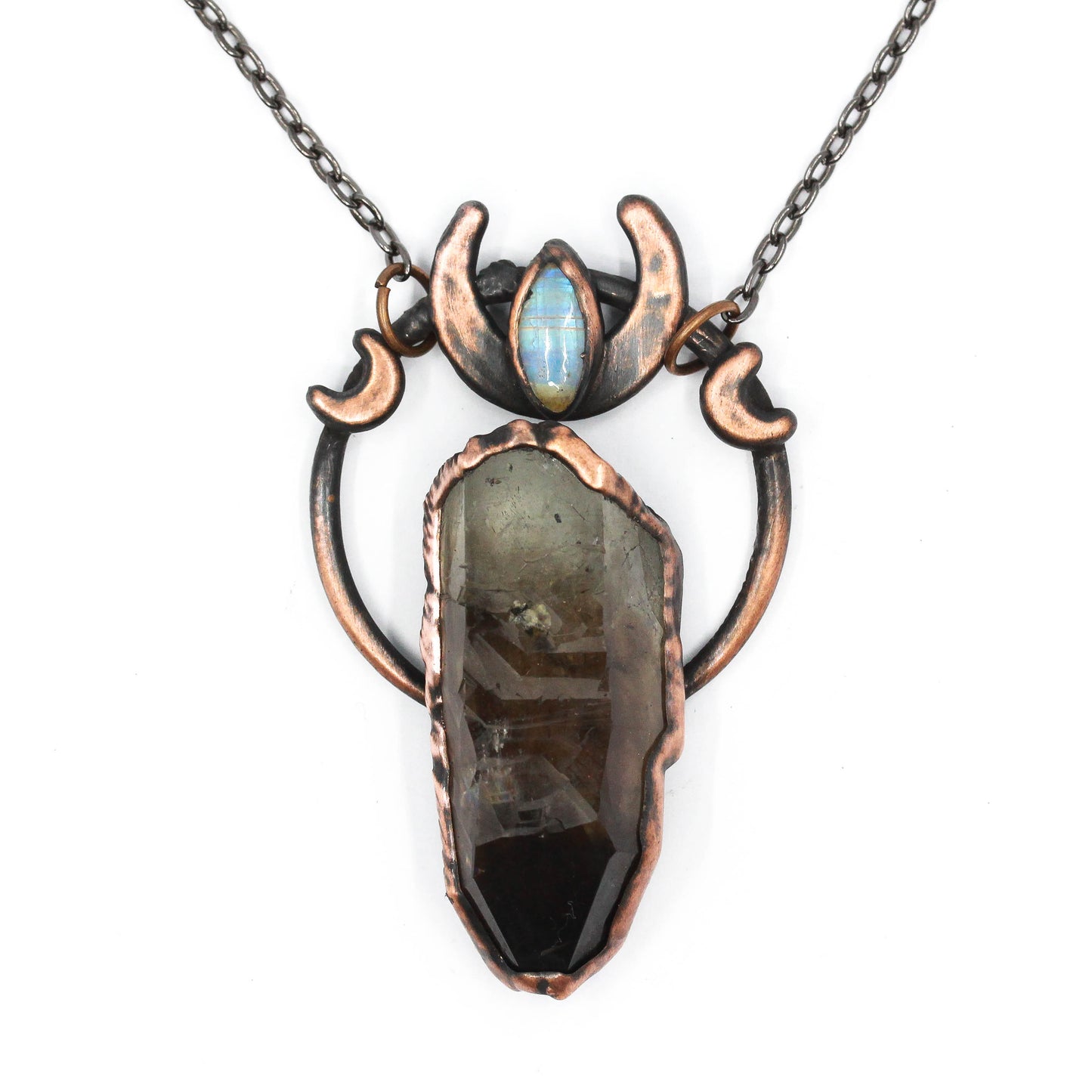 Smoky Quartz & Moonstone Moon Necklace