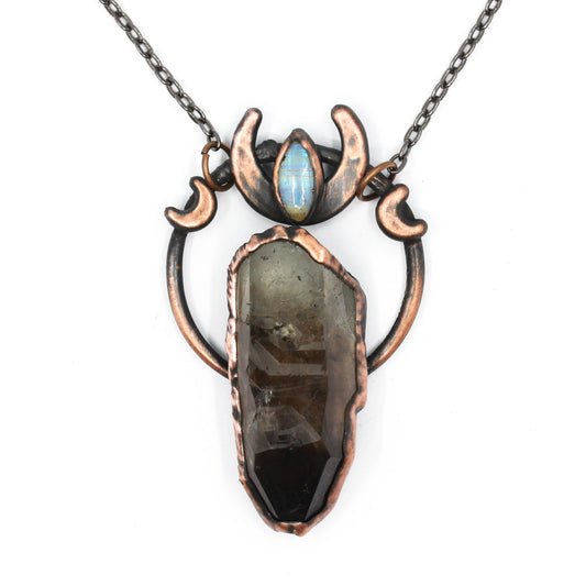 Smoky Quartz & Moonstone Moon Necklace