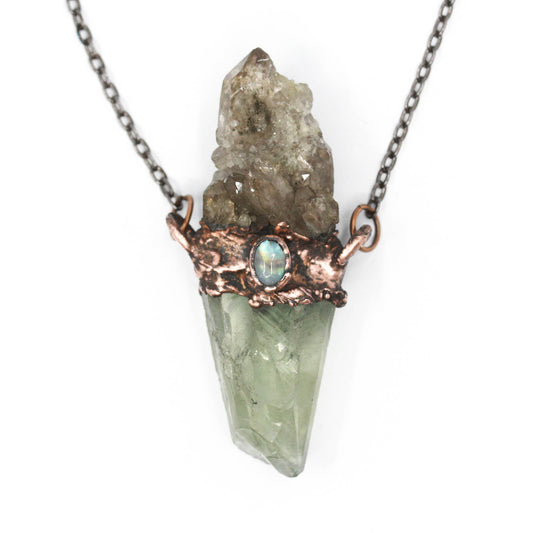 Prasiolite, Smoky Alpine Quartz & Moonstone Necklace