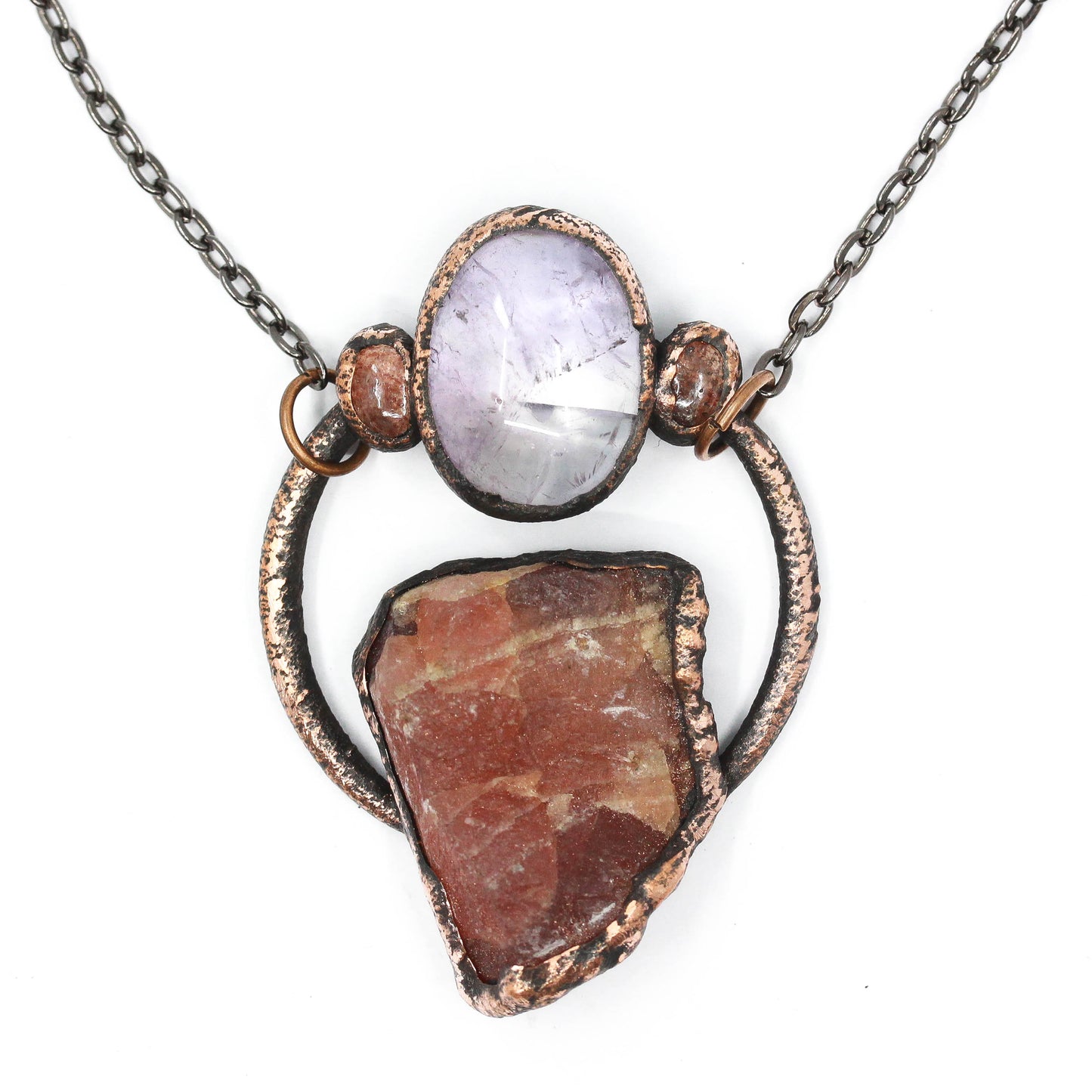 Rhodochrosite, Amethyst & Strawberry Quartz Necklace
