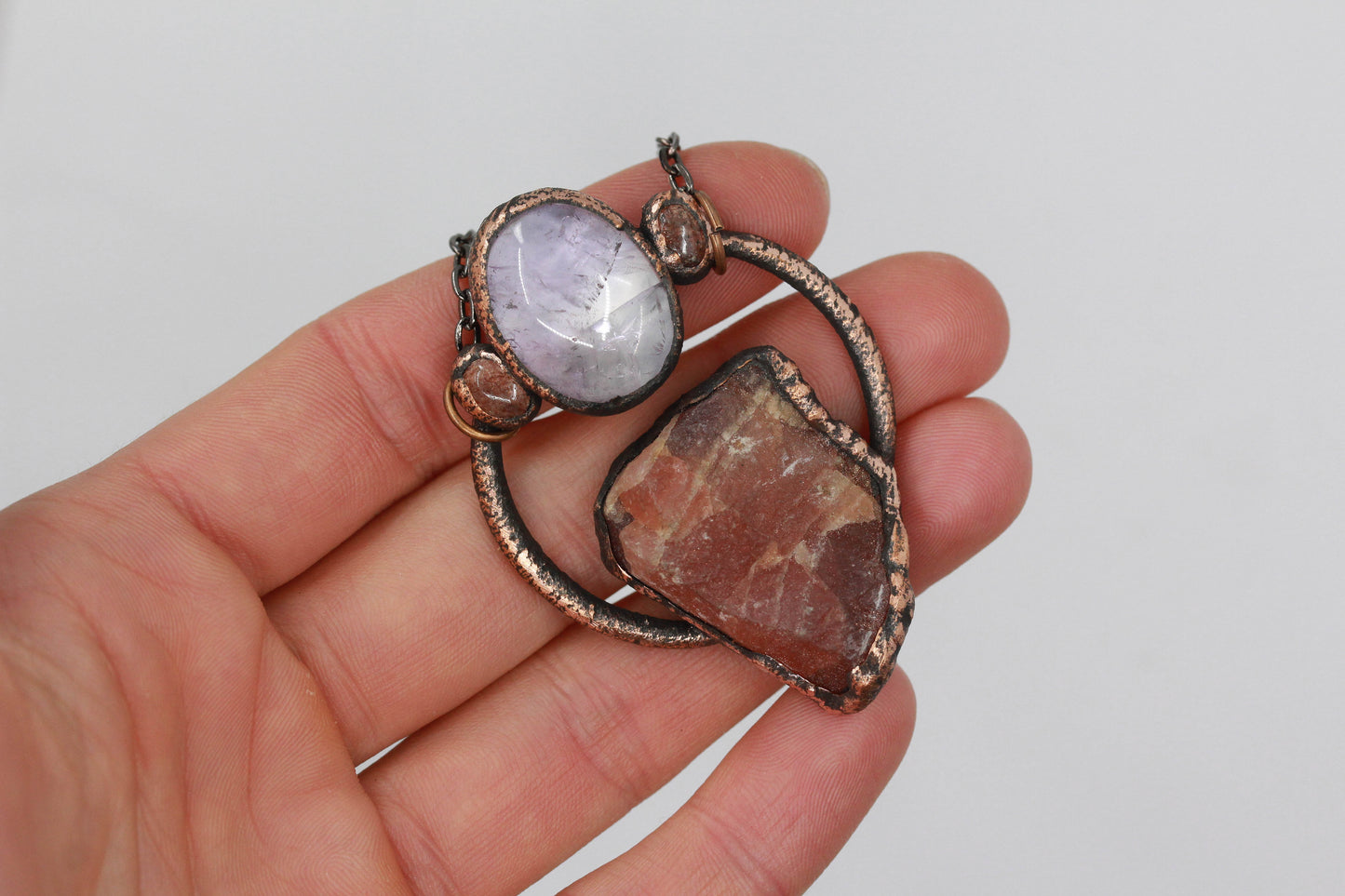 Rhodochrosite, Amethyst & Strawberry Quartz Necklace