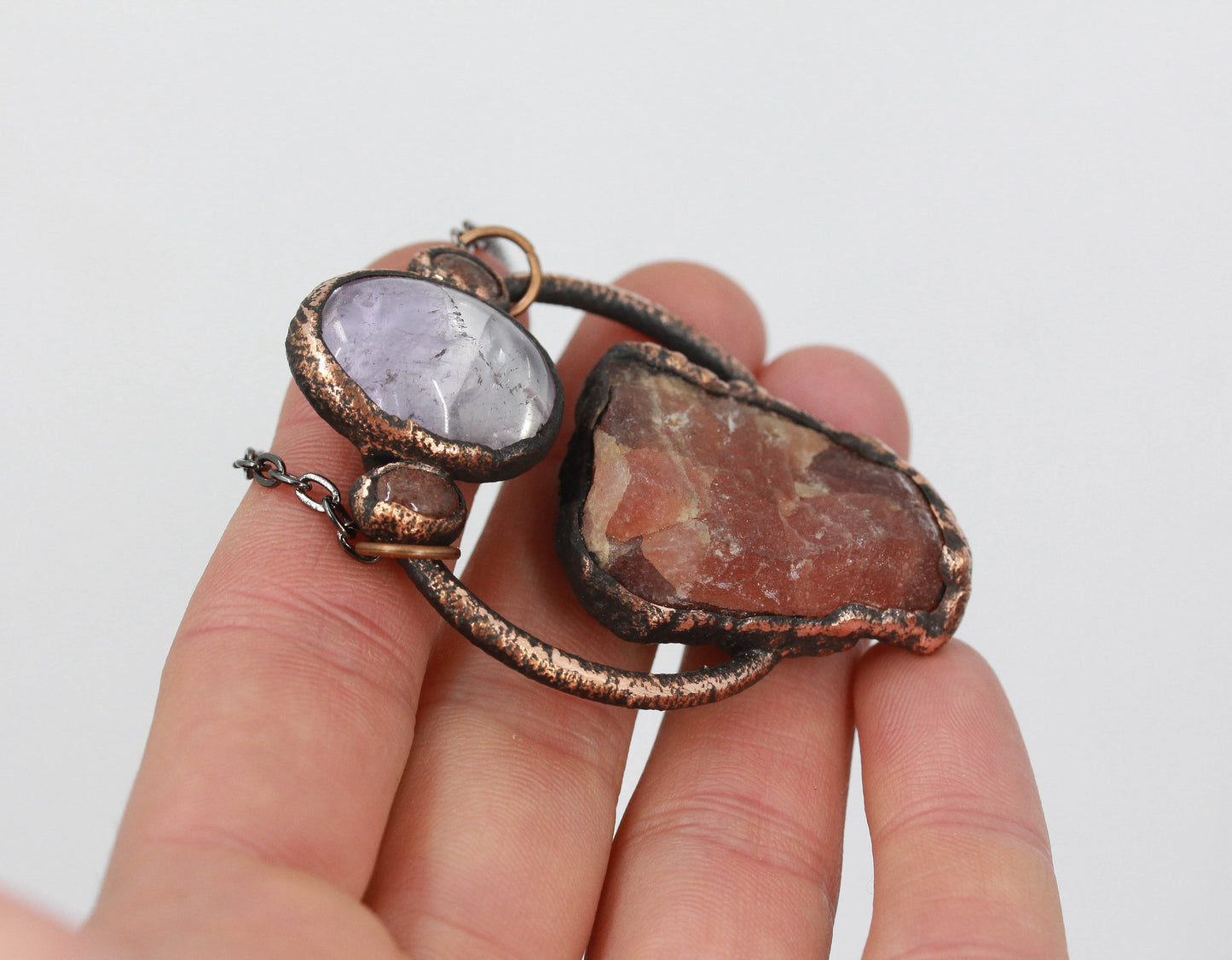 Rhodochrosite, Amethyst & Strawberry Quartz Necklace