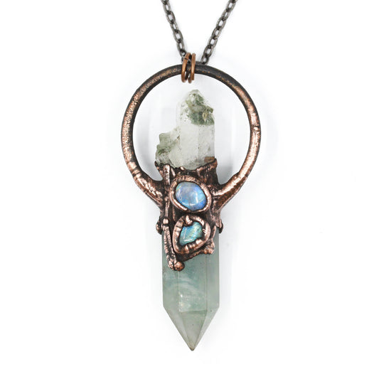 Fluorite, Quartz & Moonstone Necklace