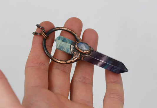Fluorite, Aquamarine & Moonstone Necklace