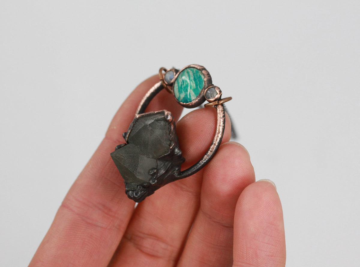 Smoky Alpine Quartz, Amazonite & Moonstone Necklace