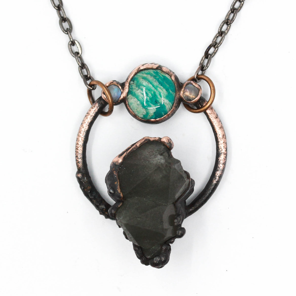 Smoky Alpine Quartz, Amazonite & Moonstone Necklace