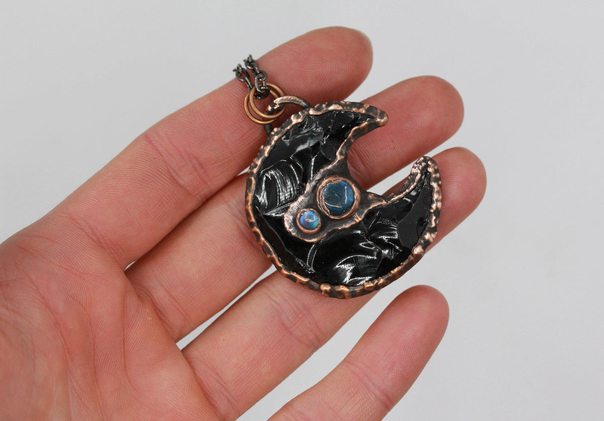 Obsidian & Labradorite Moon Necklace